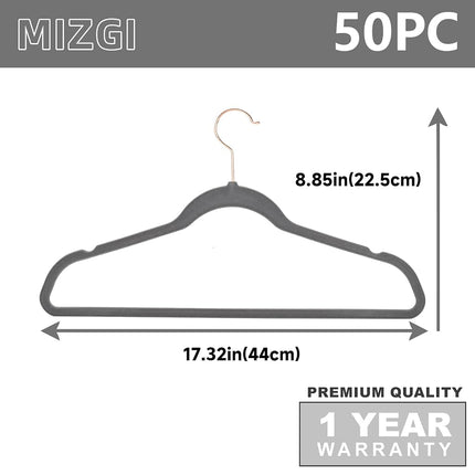 Premium Velvet Hangers (Pack of 50) Heavyduty - Non Slip - Velvet Suit Hangers Gray - Copper/Rose Gold Hooks,Space Saving Clothes Hangers (Grey)