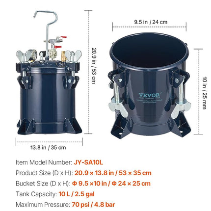 VEVOR Spray Paint Pressure Tank, 10L/2.5 Gallon, 70 PSI, Max Air Paint Pressure Pot, with Metal Rack and Leak Repair Sealer, for Spray Paint and