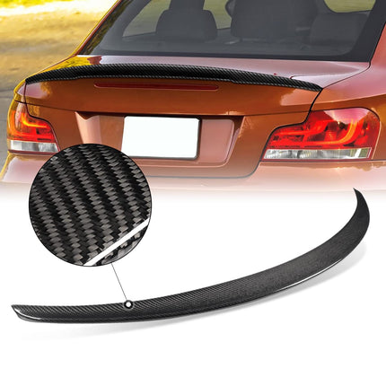 DNA MOTORING 2-SPC-6156-CF Glossy Black Carbon Fiber P-Style Duck Bill Rear Car Trunk Lid Spoiler Compatible with 2008-2013 BMW 1-Series