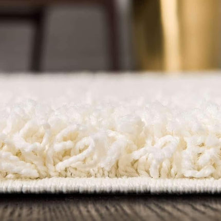Unique Loom Solo Solid Shag Collection Modern Plush Pure Ivory Runner (3' x 10')
