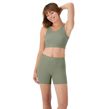 Hanes Women's Originals SuperSoft Comfywear 2 Piece Lounge Crop Top & Boxer Shorts Loungewear Set, Ecology Green/Ecology Green, Medium