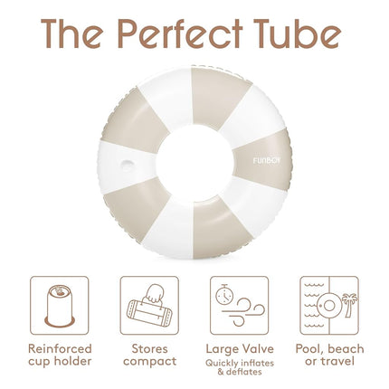 FUNBOY Giant Vintage Tan Stripe Inflatable Tube Pool Float with Cup Holder 48" | Large Pool Float for Adults | Inner Tube Swimming Pool Toys Swim Rings | Pool Lounger Float for Pool Party & Summer
