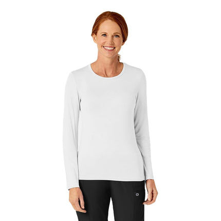 WonderWink 2009AWHTLG Knits and Layers Women's Silky Long Sleeve Viscose Rayon Tee, White, Standard-L Size