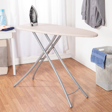 Seymour Home Products Adjustable Height Wide Top Ironing Board | 18” Wide Top, Steam-Flow Mesh, Stain-Resistant Cover | All-Steel Frame | Linen Beige