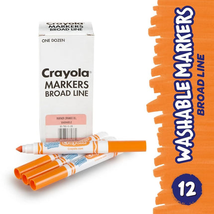 Crayola Orange Washable Markers, Broad Line Markers, 12 Count