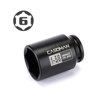 CASOMAN 6-Point 1/2-Inch Drive Deep Impact Socket- 1-5/8" (SAE), CR-MO, 1/2-inch Drive 6 Point Axle Nut Socket for Easy Removal of Axle Shaft Nuts (1-5/8")