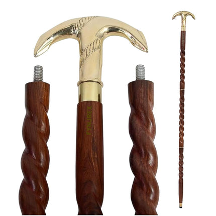 Handmade Vintage Art Walking Stick Wood & Metal Mens Walking Canes Spindle Shaft Wooden with Brass Anchor Handle Brown