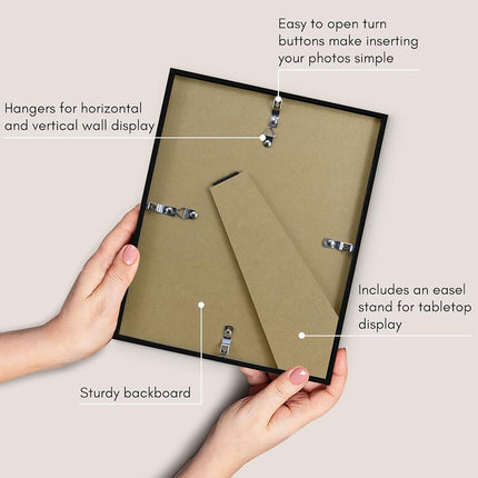 Americanflat 8x10 Picture Frame with Shatter-Resistant Glass - Streamline Collection - Thin Border Photo Frame for Wall and Tabletop Display - Hanging Hardware and Easel Back Included - Black