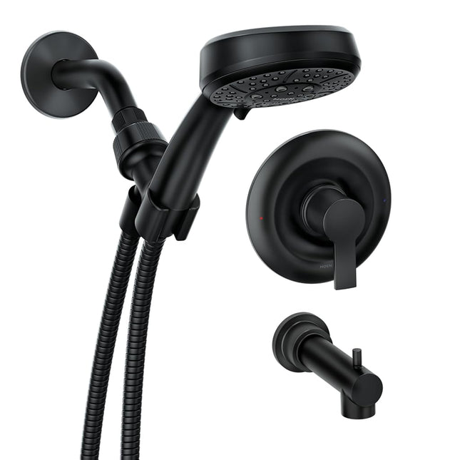 Moen Meena Matte Black Single Handle Modern Shower Faucet with Handshower and Tub Spout for Bathtub (Valve Included), 82618BL