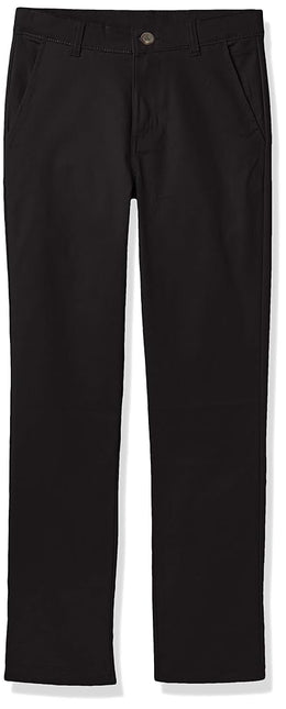Nautica Boys' Flat Front Stretch Twill Chino Khaki Pant, Black, 16 Husky