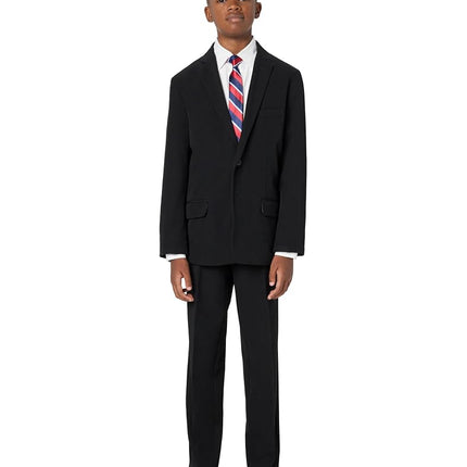 IZOD Boys' Big Bi-Stretch Flat Front Dress Pant, Black Twill, 16