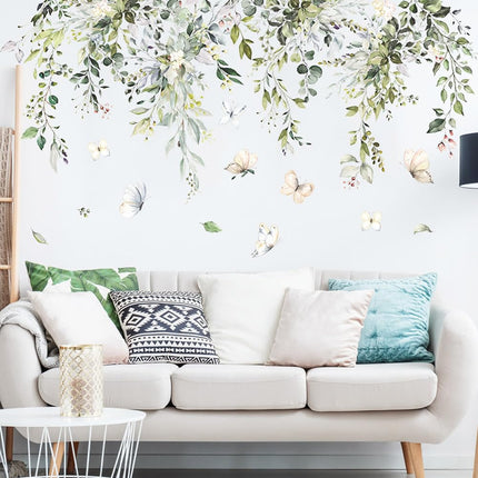 CNUSER 3D Wall Stickers DIY Green Plants Leaves Flower Wall Art Decal Decor for Bedroom Living Room Offices Home Decoration