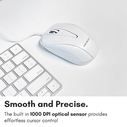 Macally USB Wired Mouse with 3 Button, Scroll Wheel, & 5 Foot Long Cord, USB Mouse for Laptop and Desktop, Computer Mouse Wired Compatible with Apple MacBook, iMac, Mac mini, Windows PC, & Chromebook