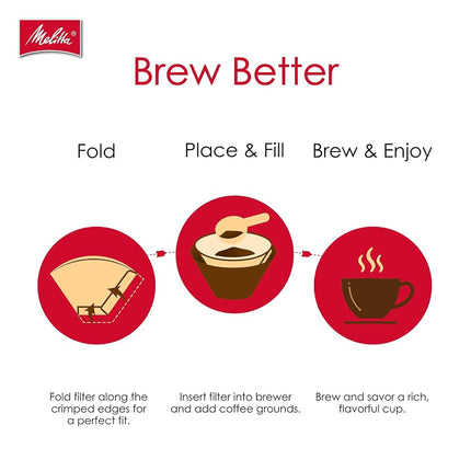 Melitta #4 Cone Coffee Filters, Unbleached Natural Brown, 100 Count (Pack of 3), 300 Total Filters - Packaging May Vary