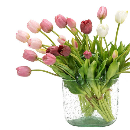 DUYONE 15pcs Artificial Tulips Flowers, Real Touch Latex Bouquet, Fake Tulips for Office Wedding Party Home Kitchen Garden Decoration(Light Pink,15pcs)