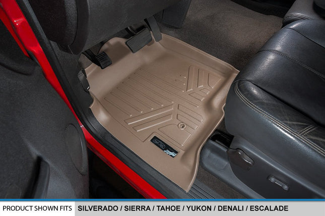 SMARTLINER Floor Mats 1st Row Liner Set Tan for 2007-2013 Silverado/Sierra - 2007-2014 Tahoe-Suburban-Yukon-Yukon XL-Escalade