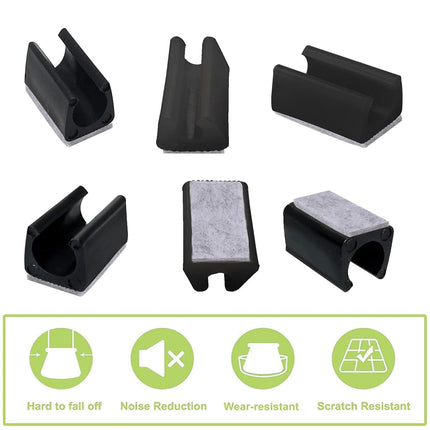 UFURMATE 40Pcs Plastic Chair Leg Floor Protectors with Felt Pads, U Shaped Tube Protectors Non-Slip Rectangle Tips Caps for Round Sled Base Legs (13mm, Black)