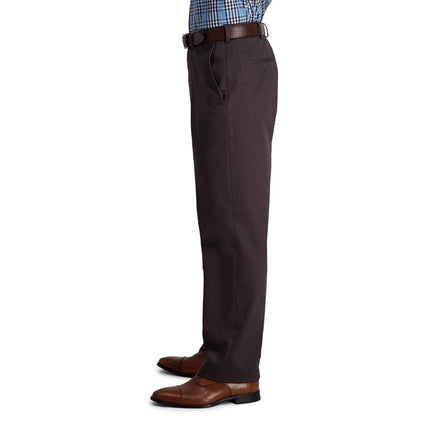 Haggar Men's Iron Free Premium Khaki Classic Fit Flat Front Expandable Waist Casual Pant Regular and Big & Tall Sizes, Espresso, 44W x 29L