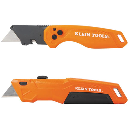 Klein Tools 44312 2-Piece Folding Utility Knife and Slide-Out Knife Set, FLICKBLADE, Retractable with On-Tool Blade Storage, Includes 5 Blades