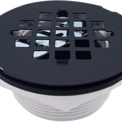 Westbrass A206P-62 2" No-Caulk PVC Compression Shower Drain with 4-1/4" Round Grid Cover, Matte Black