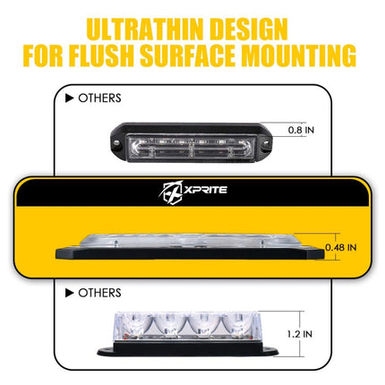 [Upgrade] Xprite Amber/White 12 LED Surface Mount Strobe Lights Kit, Grill Grille Side Marker Light Cornering Flashing Emergency Warning Light Assemblies for Trucks Vehicles ATV RV Cars Van 8PCS