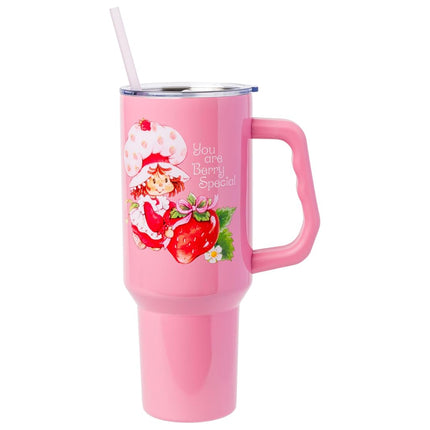 Silver Buffalo Strawberry Shortcake You are Berry Special Vintage Berry Pink Stainless Steel Tumbler with Handle and Straw, Fits in Standard Cup Holder, 40 Ounces