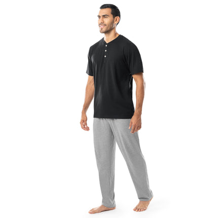 Fruit of the Loom Men's 2-Piece Jersey Knit Pajama Set, Black/Grey Heather, Medium