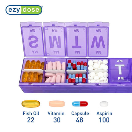 Ezy Dose Weekly (7-Day) Locking Pill Organizer and Planner│Separate AM/PM Compartments│Secure Prescription Medications │ Prevent Accidental Spilling