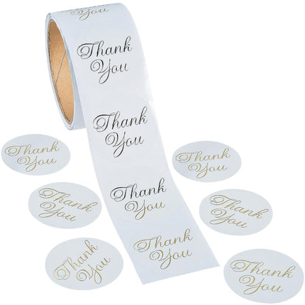 Metallic Gold Foil Thank You Stickers (100 Stickers) Roll 5.1cm x 5.1cm