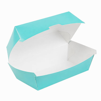 Restaurantware-Bio Tek 6.7 x 3.5 x 3.5 Inch Clamshell Food Containers, 100 Disposable Sandwich Containers - Hinged Lid, Tab-Lock Closure, Turquoise Paper Hot Dog Containers, Durable, Greaseproof