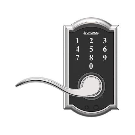 Schlage Touch Electronic Lock, Lever Handle, Camelot Trim, Bright Chrome