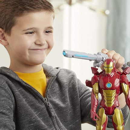 Marvel Avengers Titan Hero Series Blast Gear Iron Man Action Figure Toy, With Launcher, 2 Accessories and Projectile, Ages 4 and Up,Black,30 cm