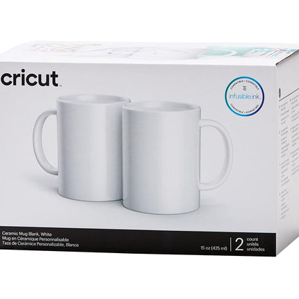 Cricut Blank Mug, Ceramic-Coated, Dishwasher & Microwave Safe Mug to Decorate, Cricut Mug Press & Infusible Ink Compatible,15 Oz Sublimation Mug, Ideal for Crafts and Printing, 2 Count, White