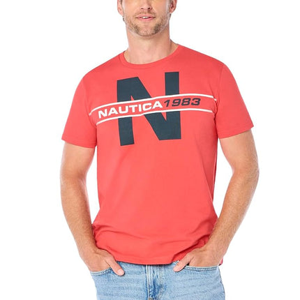 Nautica Men's Short Sleeve 100% Cotton Nautical Series Graphic Tee Polo Shirt, Sailor Red, Large