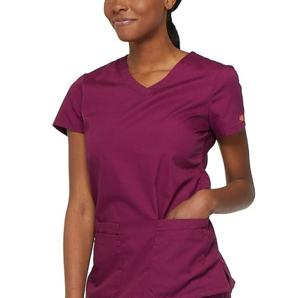 Dickies EDS Signature Scrubs for Women, Contemporary Fit V-Neck Womens Tops in Soft Brushed Poplin 85906, Wine, XXL Plus