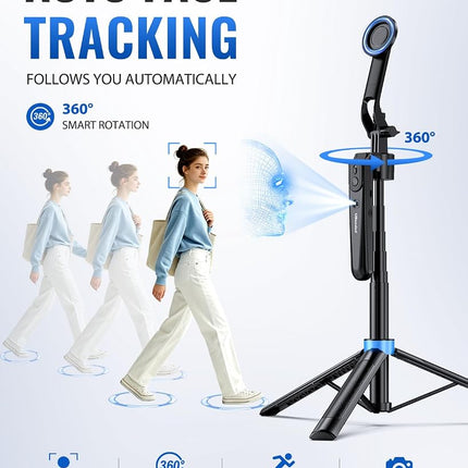 UBeesize 72” Auto Face Tracking Tripod for iPhone, MagSafe Selfie Stick with Remote, 360° Magnetic Phone Stand with Gesture Control for TikTok, Live Stream & Vlogging