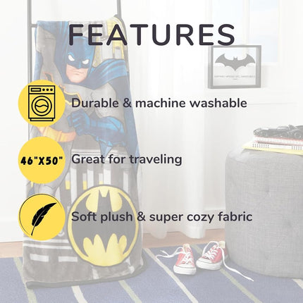 Franco Batman DC Comics Kids Bedding Super Soft Silk Touch Throw, 40 in x 50 in, (Official Licensed Product)