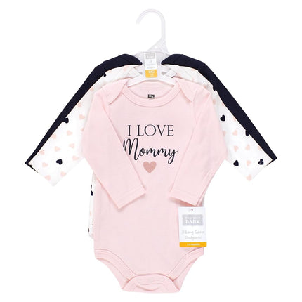 Hudson Baby Bodysuits de manga larga de algodón unisex para bebé, niña Mommy Pink Navy paquete de 3, 18-24 meses