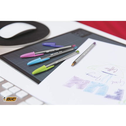 BIC Cristal Fun Ballpoint Pens, Wide Point (1.6 m), Box of 20, Turquoise Colour - Bold Smudge-Proof Writing