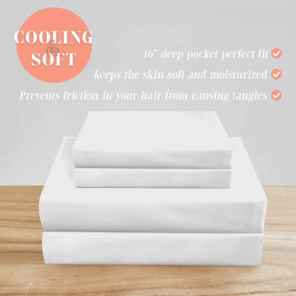 Elegant Comfort Luxurious 4-Piece Silky Satin Sheet Set, Skin and Hair Friendly, Wrinkle, Fade, Stain Resistant with Deep Pockets Fitted Sheet, Cooling Soft Satin Sheet Set, Twin, White
