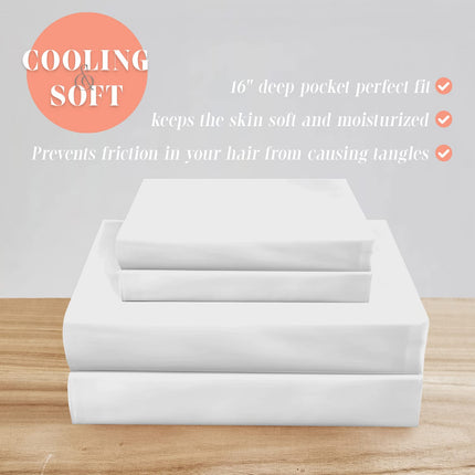 Elegant Comfort Luxurious 4-Piece Silky Satin Sheet Set, Skin and Hair Friendly, Wrinkle, Fade, Stain Resistant with Deep Pockets Fitted Sheet, Cooling Soft Satin Sheet Set, Queen, White