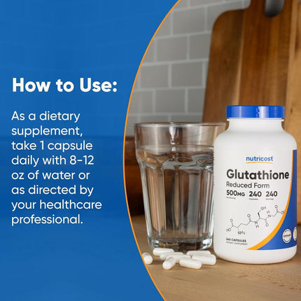 Nutricost Glutathione Capsules 500mg, 240 Capsules - Gluten Free, Non-GMO