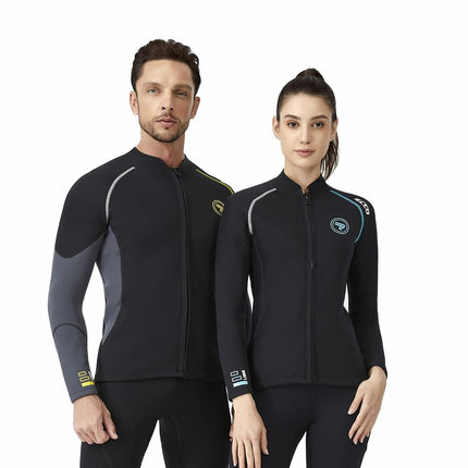 Wetsuit Top Men's 1.5mm Neoprene Wetsuits Jacket,Front Zipper Long Sleeves Diving Suit for Snorkeling,Swimming,Scuba Diving,Surfing (Black, M)