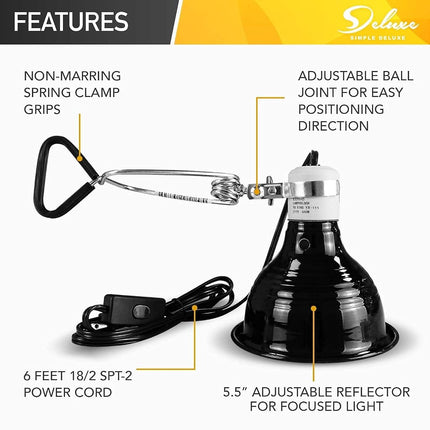 Simple Deluxe 50W Reptile Ceramic Heat Bulb No Light Emitting with 5.5 Inch 60W Dome Light Clamp Lamp Fixture and Digital Thermostat Controller, for Incubating Chicken & Amphibian Pet