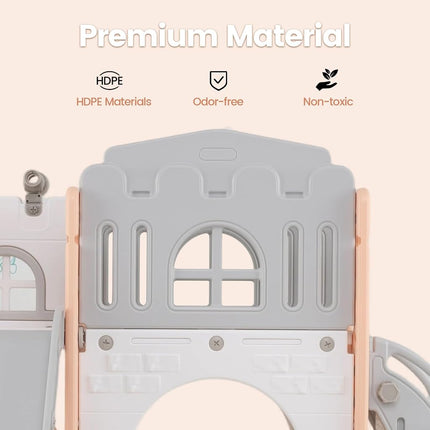 OLAKIDS Toddler Slide, 9 in 1 Kids Indoor Outdoor Playground with Climber Basketball Hoop Telescope Tunnel Corridor Toy Storage Steering Wheel for Boys Girls Aged 1+