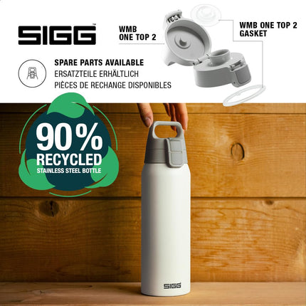 SIGG - Insulated Water Bottle - Shield Therm One White - Suitable for Carbonated Beverages - Leakproof - Dishwasher Safe - BPA Free - 90% Recycled Stainless Steel - White - 0.75L