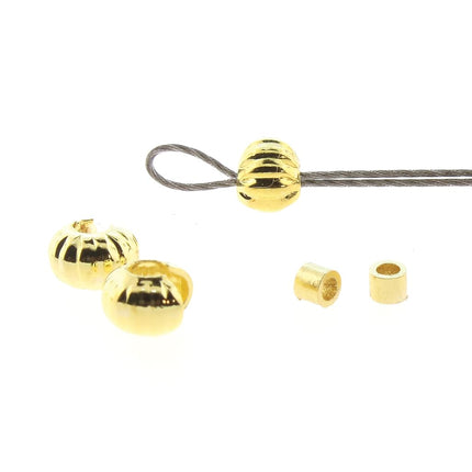 The Beadsmith Crimp Covers – Baño de oro, forma redonda corrugada, medio abiertas, 4 mm de diámetro, 144 piezas