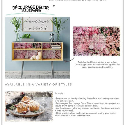 Prima Re-Design Decoupage Decor Tissue Paper 19"X30"-Blush Floral REDTP-52388