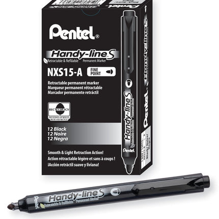 Permanent Retractable Marker Slim Type, 4.5mm Bullet Point, Black Ink, Box of 12