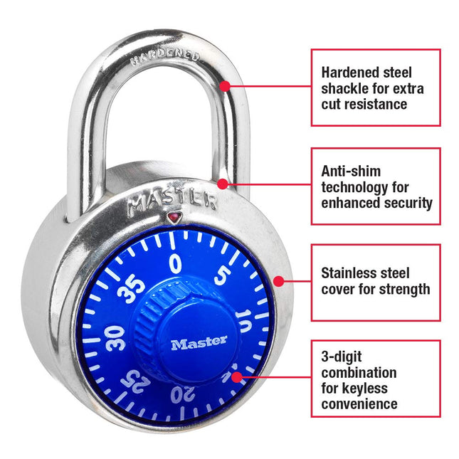 Master Lock 1506D Locker Combination Padlock, 4 Pack, Blue